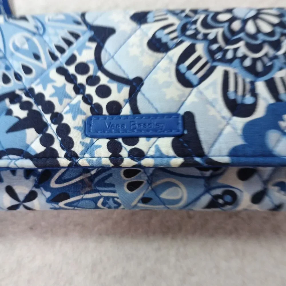 Vera Bradley Blue Star Floral Trifold Wallet Checkbook Organizer Cotton Quilted - Picture 9 of 12